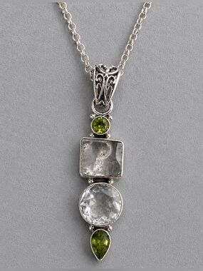 Artisan Multi-Gemstone Pendant Bezel Set Aqua Topaz Peridot 2 1/4" NEW #635